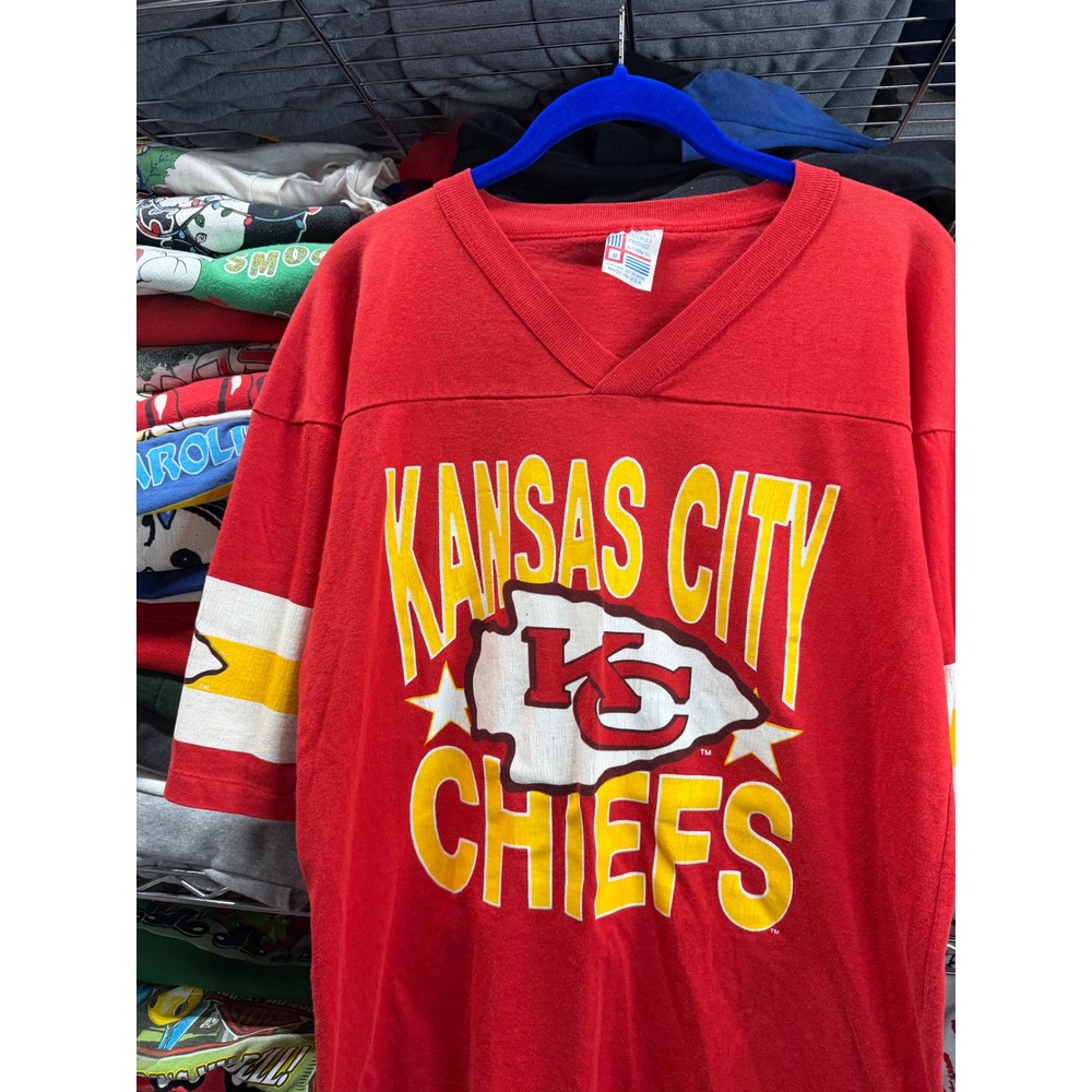 Vintage 90s Kansas City Chiefs Garan VNeck Jersey T-Shirt Red Mens M Made in USA